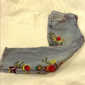 Embroidered Cropped Zara jeans.